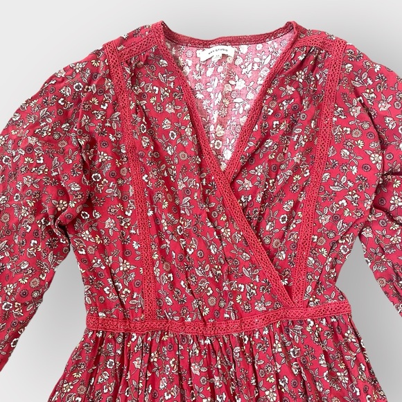 Max Studio Red Rust Floral Boho Hippie Midi Dress - Picture 4 of 6